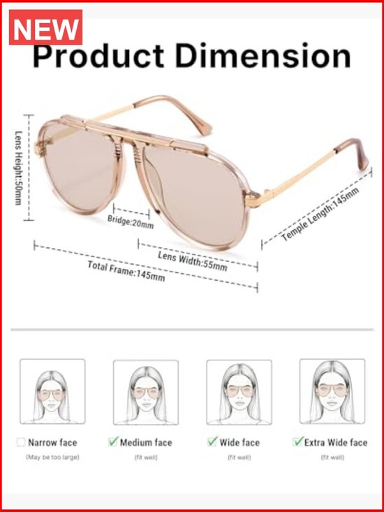 Oversized Aviator Sunglasses with Top Bar for Women Men main image 7